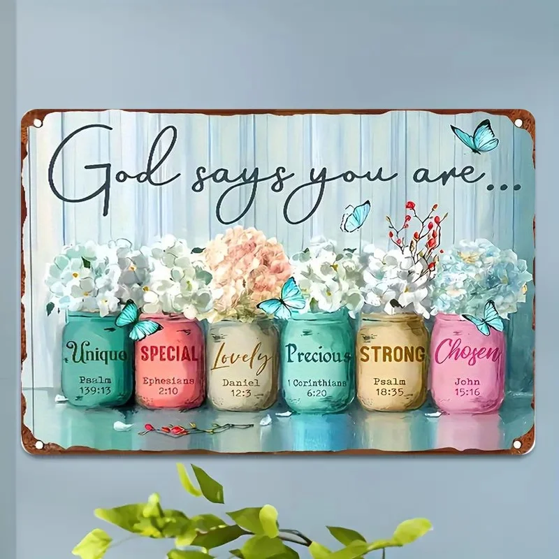 2D Flat - Rustic Wall Art Measuring 12 by 8 Inches, Featuring Inspirational Bible Verses And a Vintage Mason Jar Design