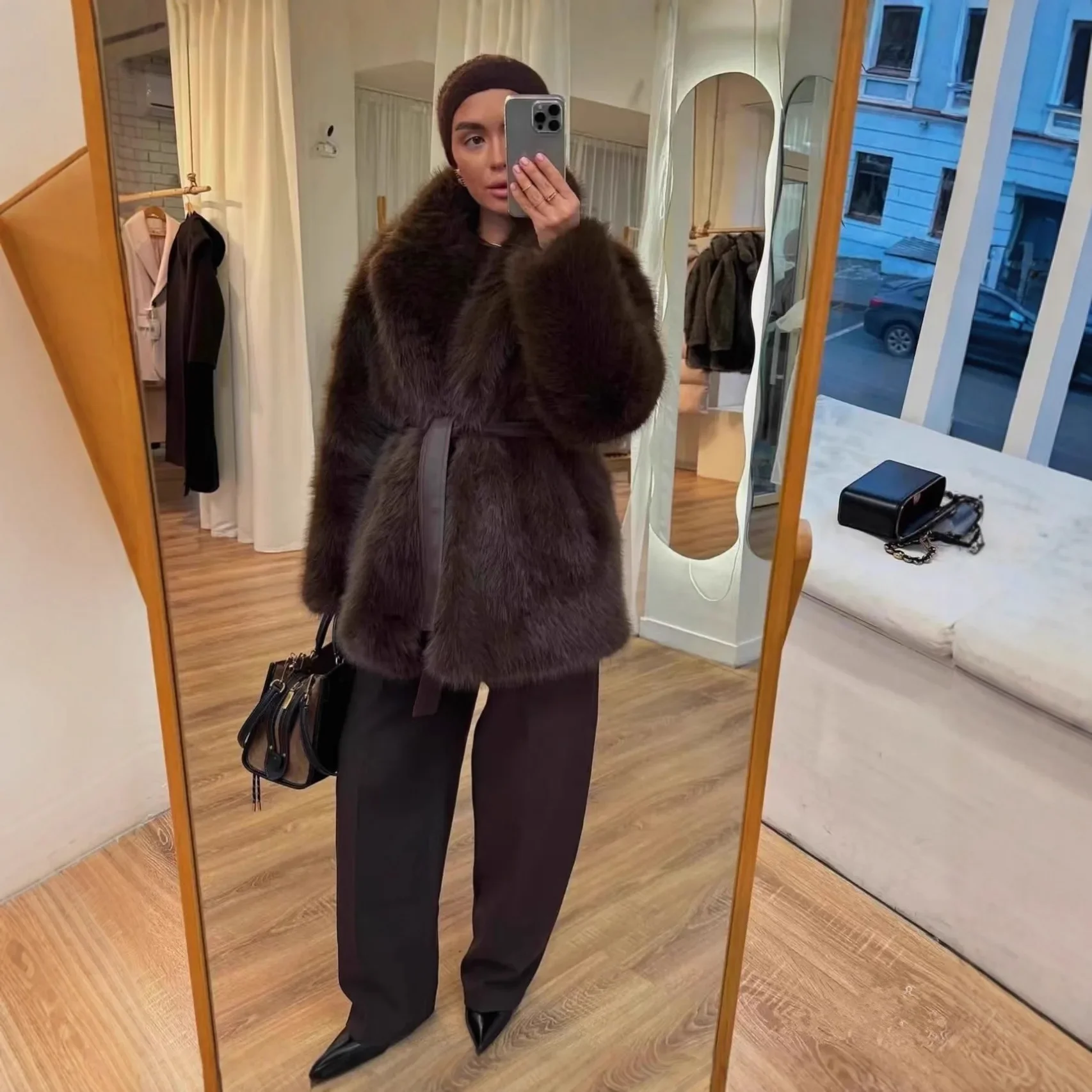 الحد الأدنى النساء الشتاء فو الثعلب الفراء سترة عادية أنيق الصلبة التلبيب طوق سيدة ايكو الفراء أبلى مترهل الإناث معطف فرو المنك #3