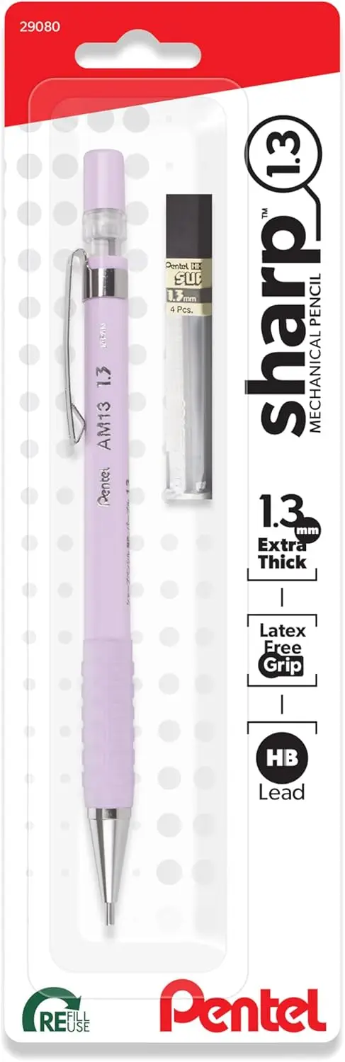 

1.3mm Mechanical Pencil with Extra Thick Lead, Pastel Violet Barrel, Includes Refill for Smooth Writing