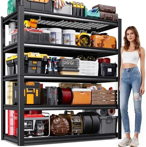 

Garage Shelving-3000 lbs 5 Tier Storage Shelves, Adjustable Heavy Duty Metal Shelving Unit and Storage Large Wire Rack