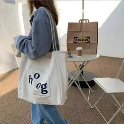 Canvas Simple Tote Bag Women Large Capacity Shopper Bag 2022 Ladies Shoulder Portable Fashion INS Letter Print Designer Handbags