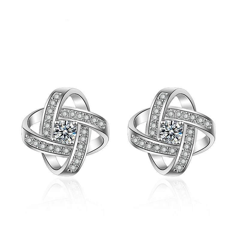 

925 Sterling Silver Sweet Fashion Flower Full Diamond Zircon Earrings Birthday Anniversary Wedding Party Gift