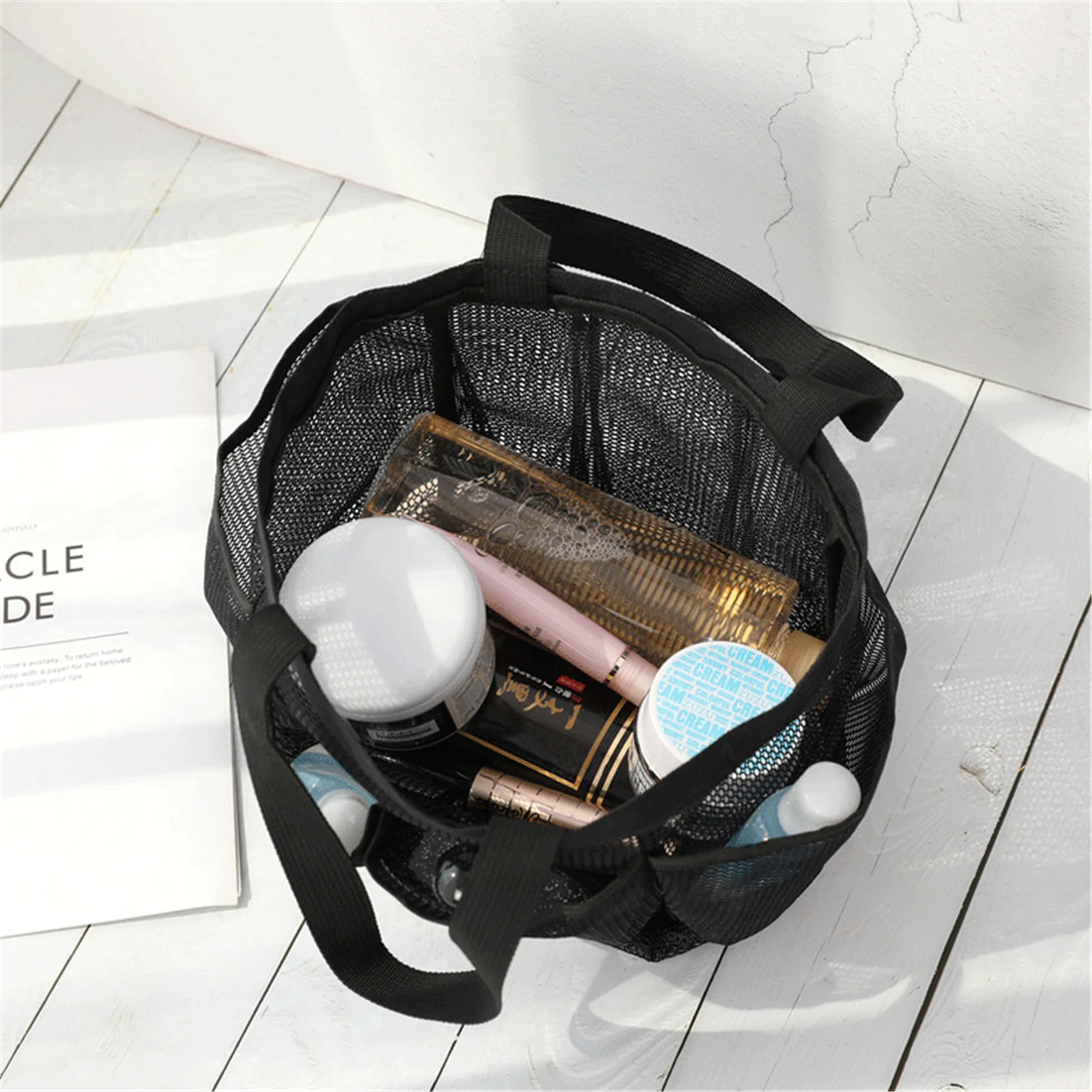 1PC New Portable Mesh Beach Bag Makeup Travel Storage Wash Bag Mesh Portable Swimming Bath Bag Beach Bag