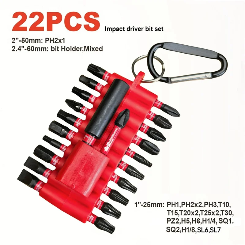 Afbeelding 6: 【B07R】22 Stuks Slagschroevendraaier Bits Sleutel Set Magnetische Hoog Koppel Bit Houder Boor Tool Anti-Slip Multi Driver drinkba