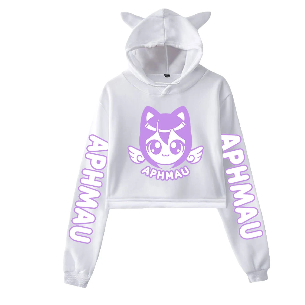 New Hoodie Aphmau Merch Pullover Cat Cropped Hoodie Crop Top Women\'s Hoodies 90s Youthful Girls Harajuku Kawaii Clothes