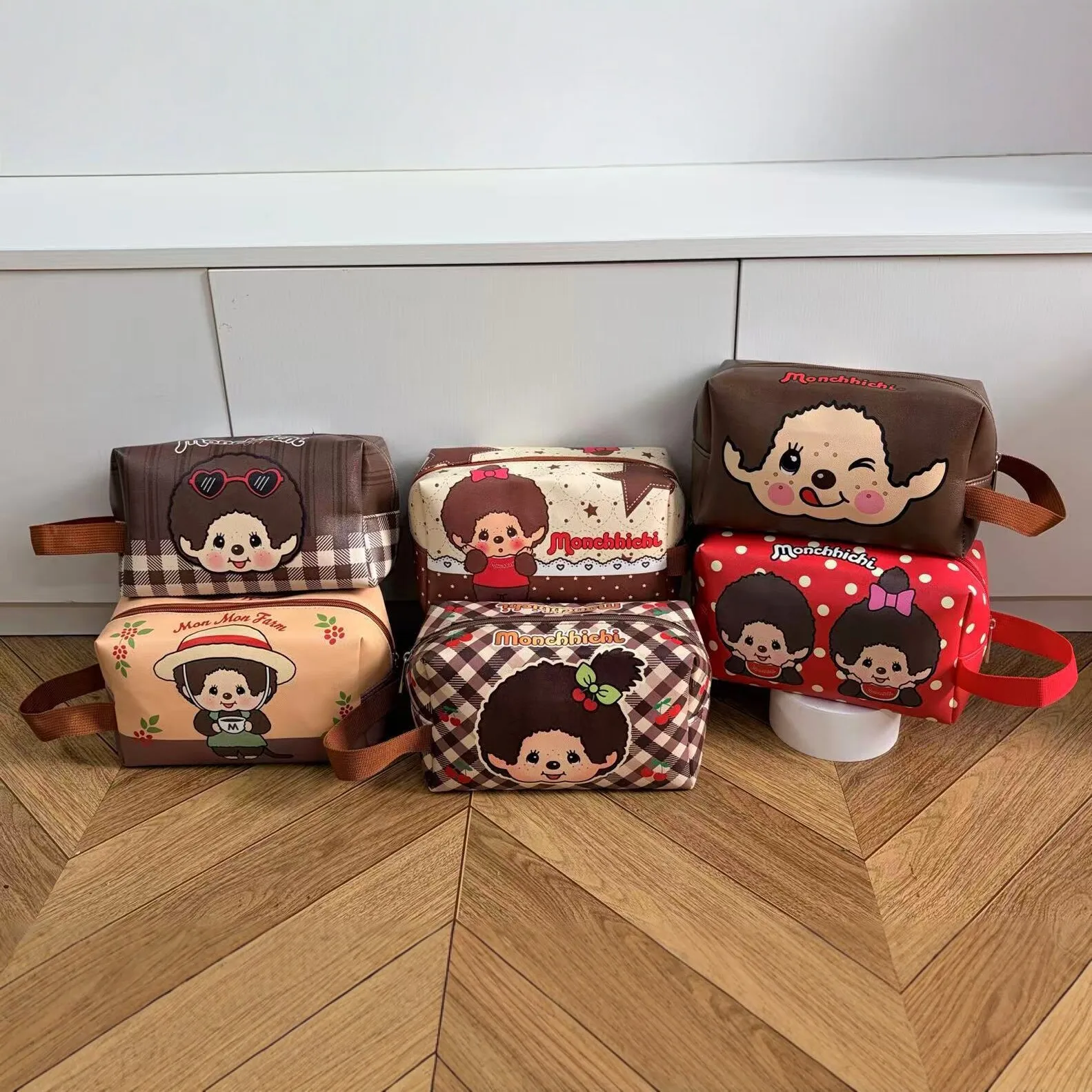 Monchichi square hand-held makeup bag double-sided printed crossbody bag girl cute portable crossbody bag