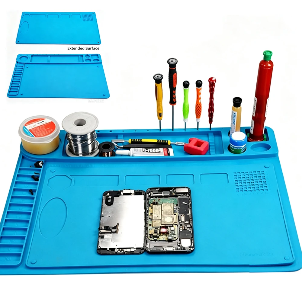 2 in 1Soldering Station Mat Silicone Work Mat Heat Resistant 932°F Anti-Static Magnetic Pad Electronic Phone Laptop Watch Repair