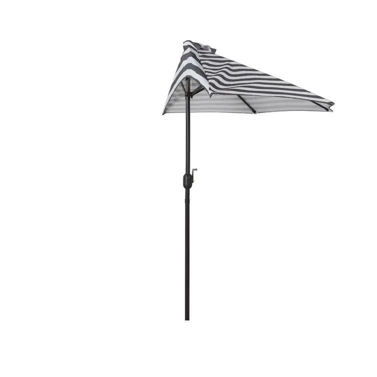 Half umbrella, outdoor parasol, balcony, eaves against the wall, central column, sun umbrella, tavern, half black and white stri