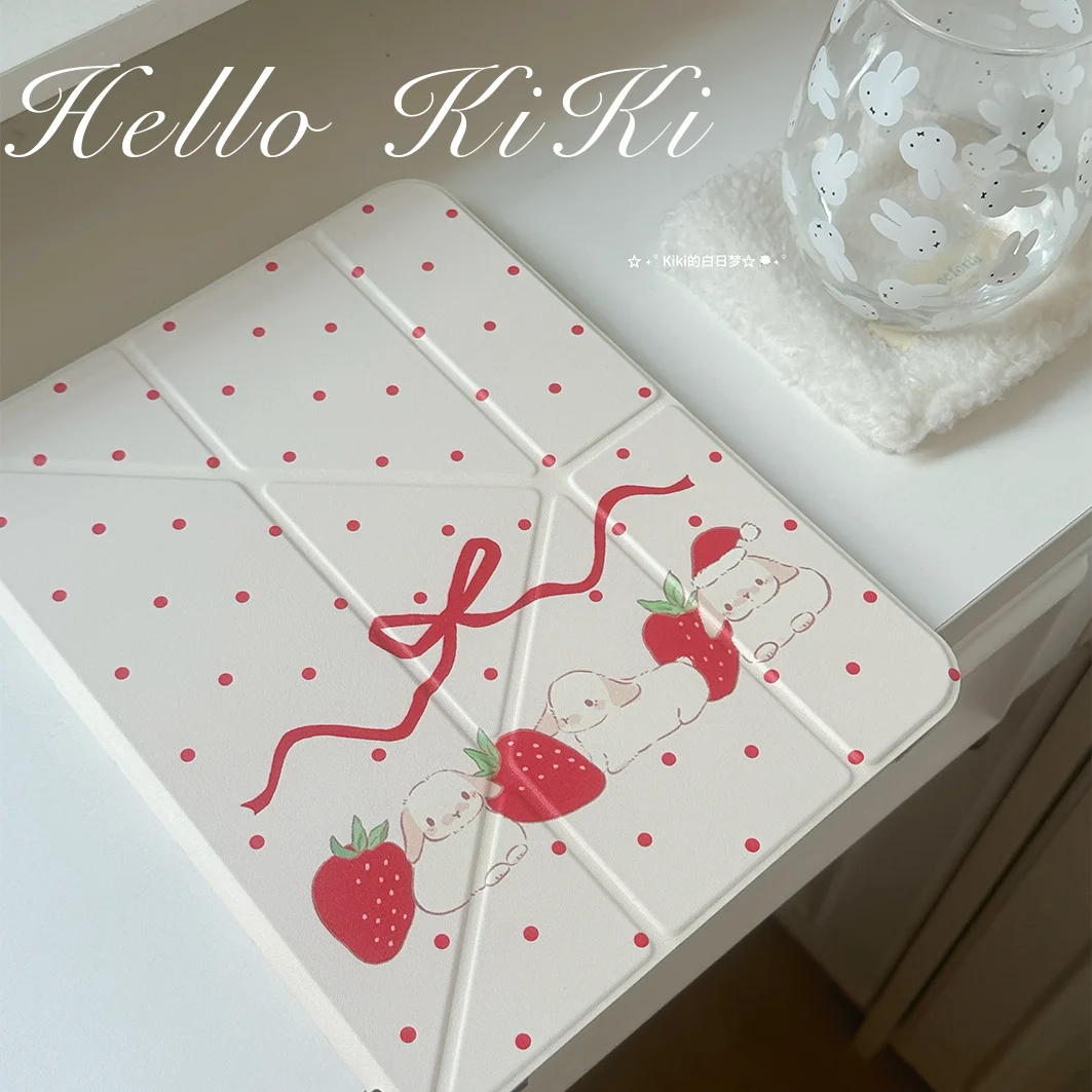 Strawberry Dots Bunny Rabbit Tablet Case For iPad Pro 11 13 M2 M4 M3 10.2 5/6th 7/8/9/10/11th Mini 6 7 Air 1 2 3 4 5 6 Cover
