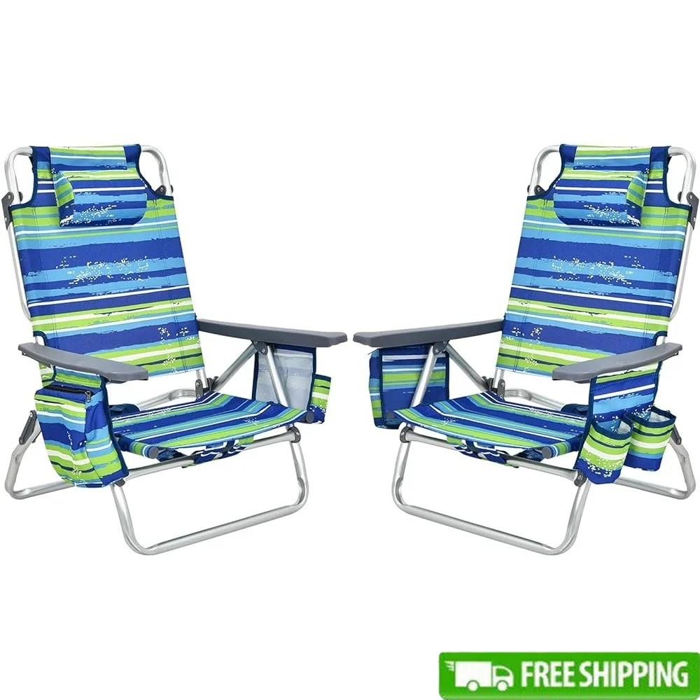 

Folding Beach Chair Adjustable Sling Chair with Cup Holders Towel Bar Storage Bag Lightweight Portable Camping Chair
