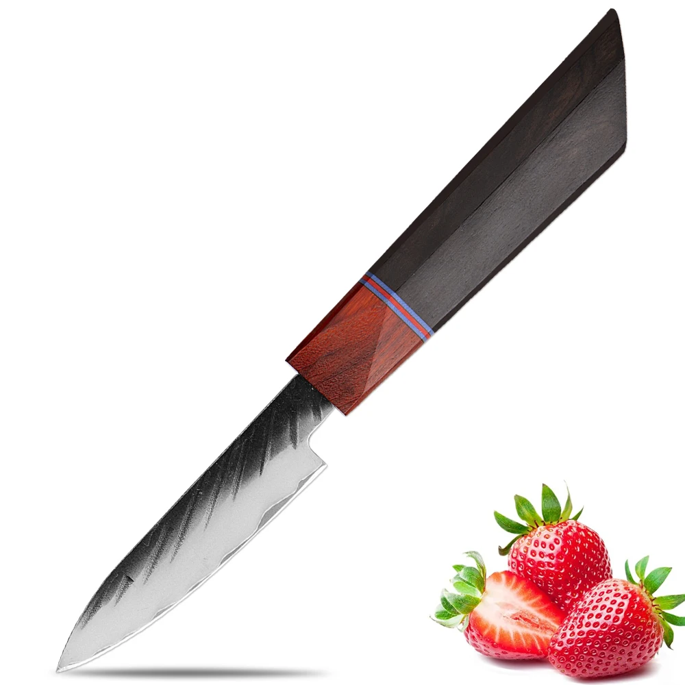 Japanisches 3,5-Zoll-Schälmesser, 3-lagiger Verbundstahl, scharfes Küchenmesser zum Schälen von Obst und Gemüse, Ebenholzgriff
