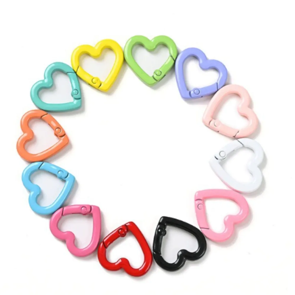 Metal Heart Spring Clasp Openable Love Shaped Carabiner Keychain Clips Hook Dog Chain DIY Jewelry Buckles Connector