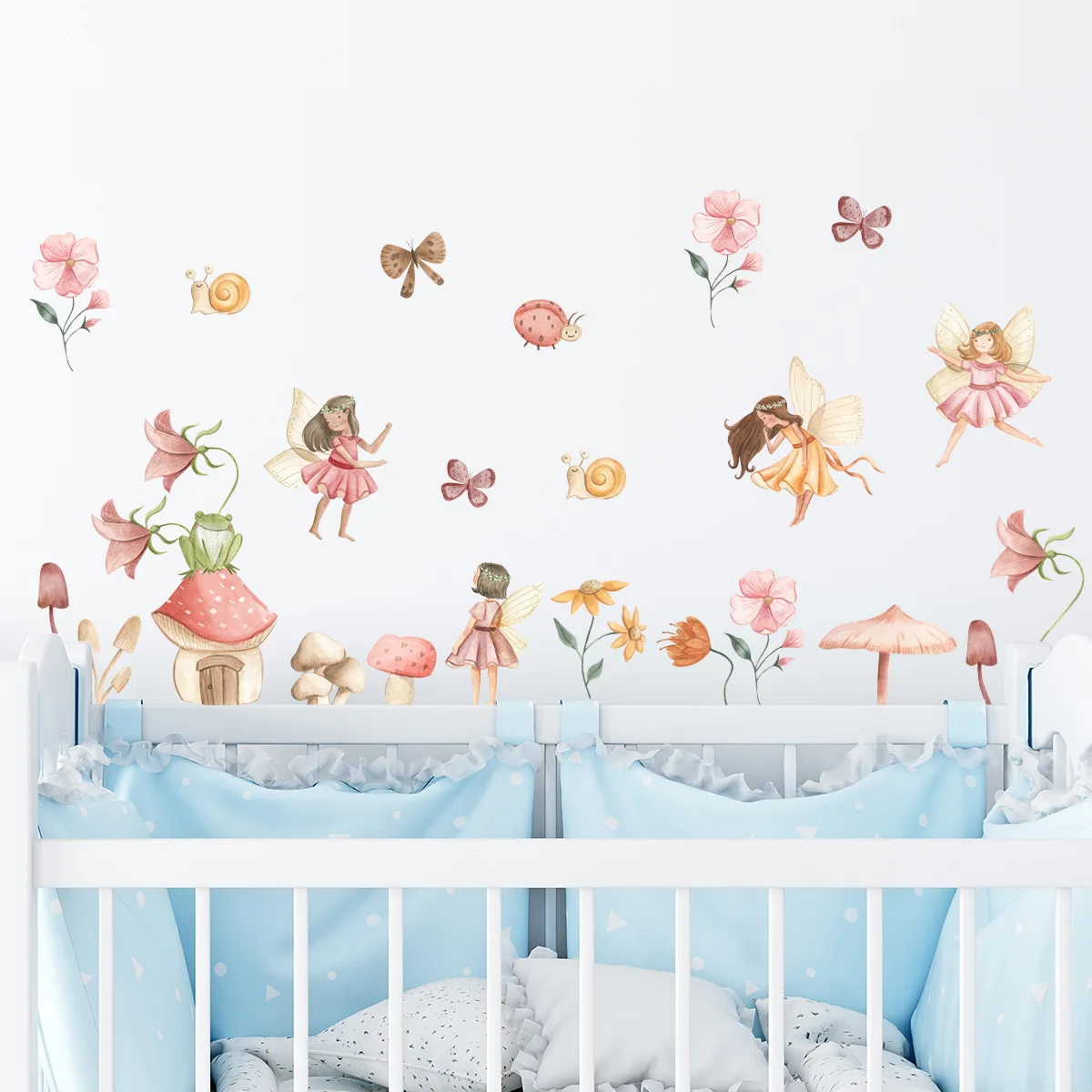 Cute Flower Fairy Butterfly Wall Stickers Cartoon Fairy Tale Decor for Kids Room Bedroom Kindergarten