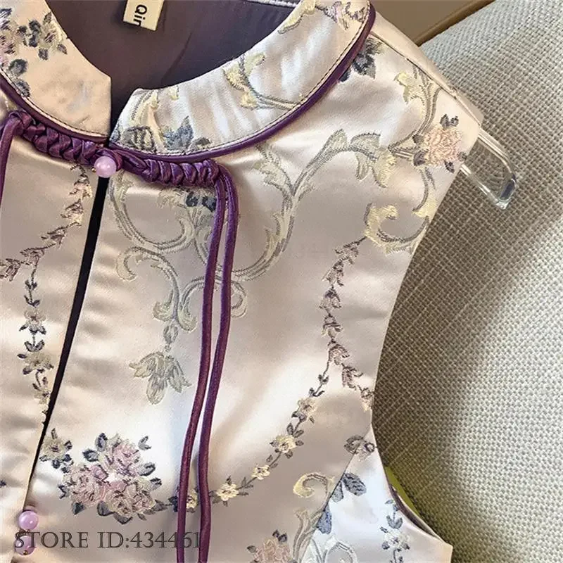 

Sexy Qipao Vest Vintage Jacquard Sleeveless Jacket New Chinese Style Satin Tang Clothes Coat Summer New Loose Outwear Waistcoat