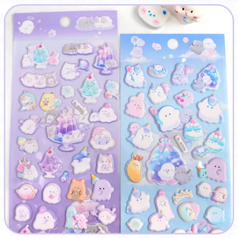 Kawaii Little Ghost Cartoon 3D Puffy Stickers Stationery Diy Scrapbooking Journal Sticker Adhesive Decor Art Supply CuteStickers