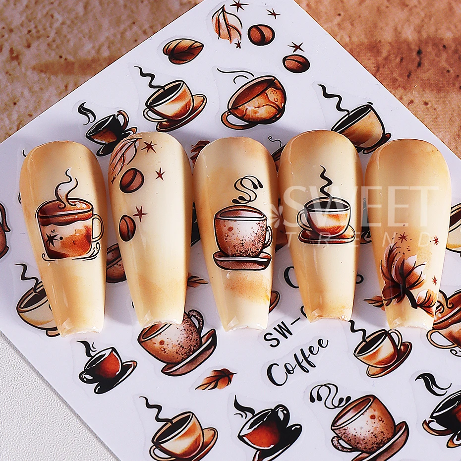 2 stuks retro nagelstickers 3D herfst esdoornblad koffie patroon zelfklevende nagelstickers DIY eenvoudige manicure decoratie sliders