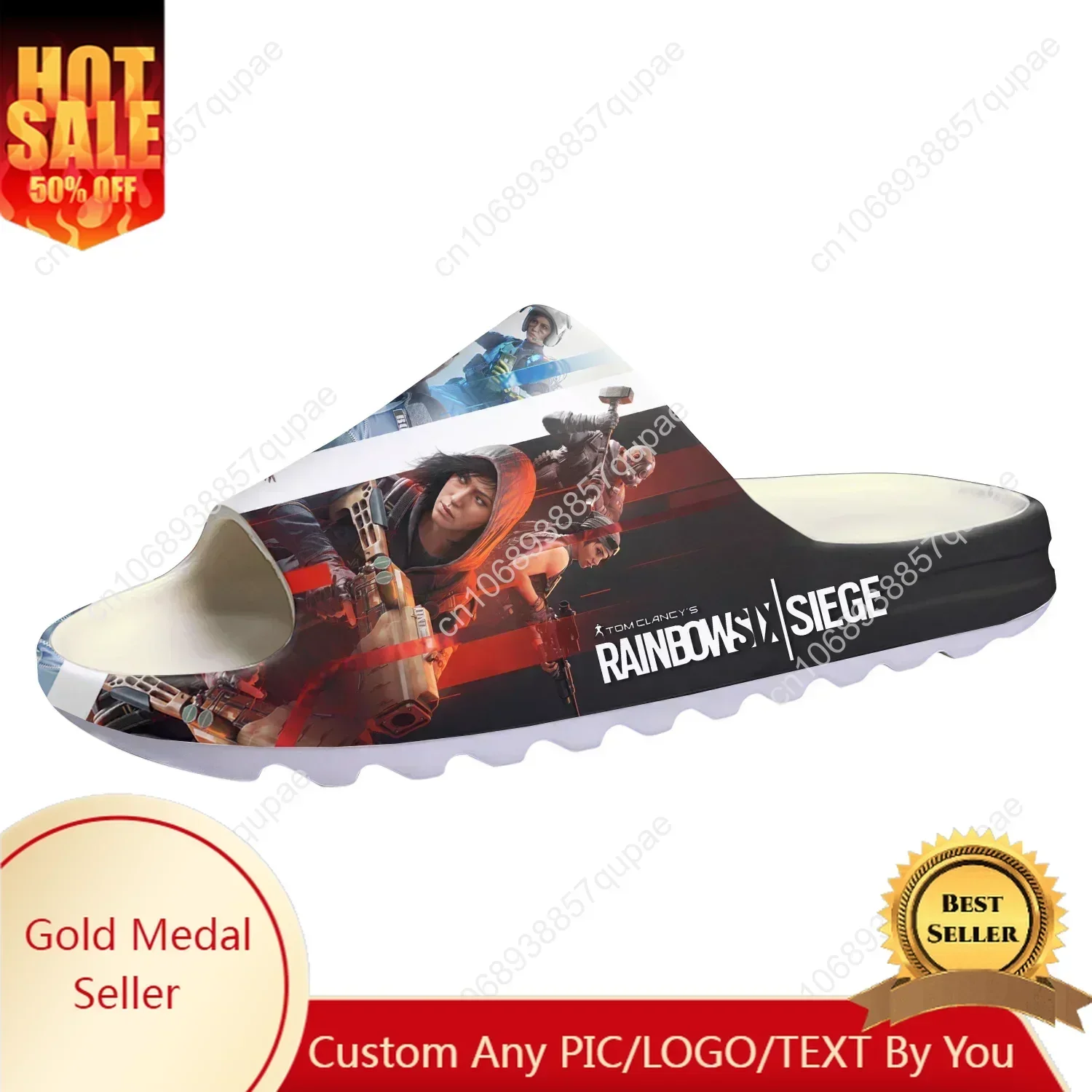 Cartoon Game Siege Rainbow Six Soft Sole Sllipers Mens Womens Teenager Home Clogs Fashion Custom Water Shoes on Shit Sandals