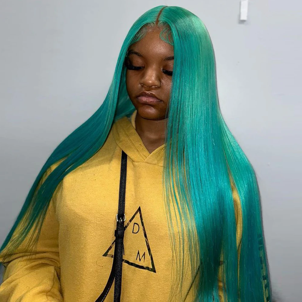 13x6 سماوي الأزرق الدانتيل شعر مستعار أمامي مستقيم الضوء الأخضر الدانتيل شعر مستعار أمامي شعر الإنسان قبل قطعها شقراء 613 الدانتيل الباروكات الأمامية للمرأة #2