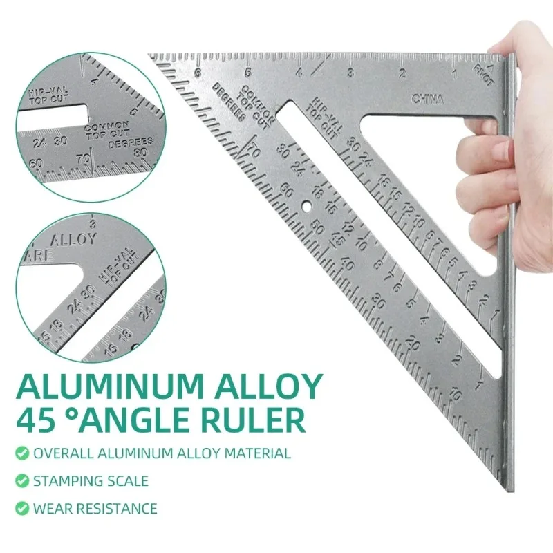 7 Inch Aluminum Alloy Triangle Ruler Carpenter Square Speed Square for Woodworking Layout Measuring Marking Tool