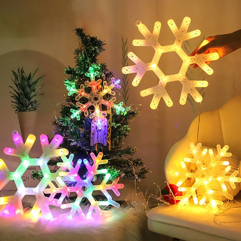 Christmas LED Light Snowflake Battery Case Hanging Battery-operated Window Ornaments Decoration for Home Xmas New Year Decor