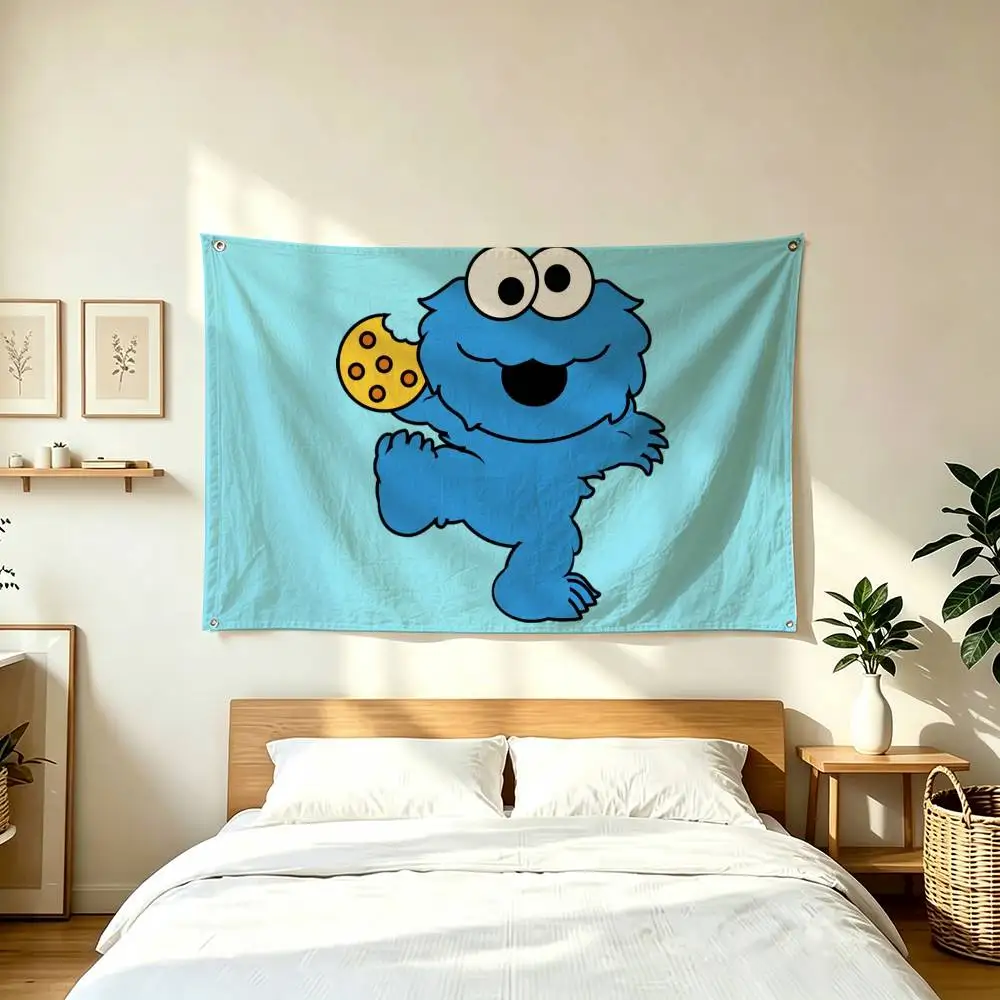 C-Cookie Monster Blue Furry Character  Flags for Bedrooms Home Decor Items Outdoor Decors Garage Decoration Flaga