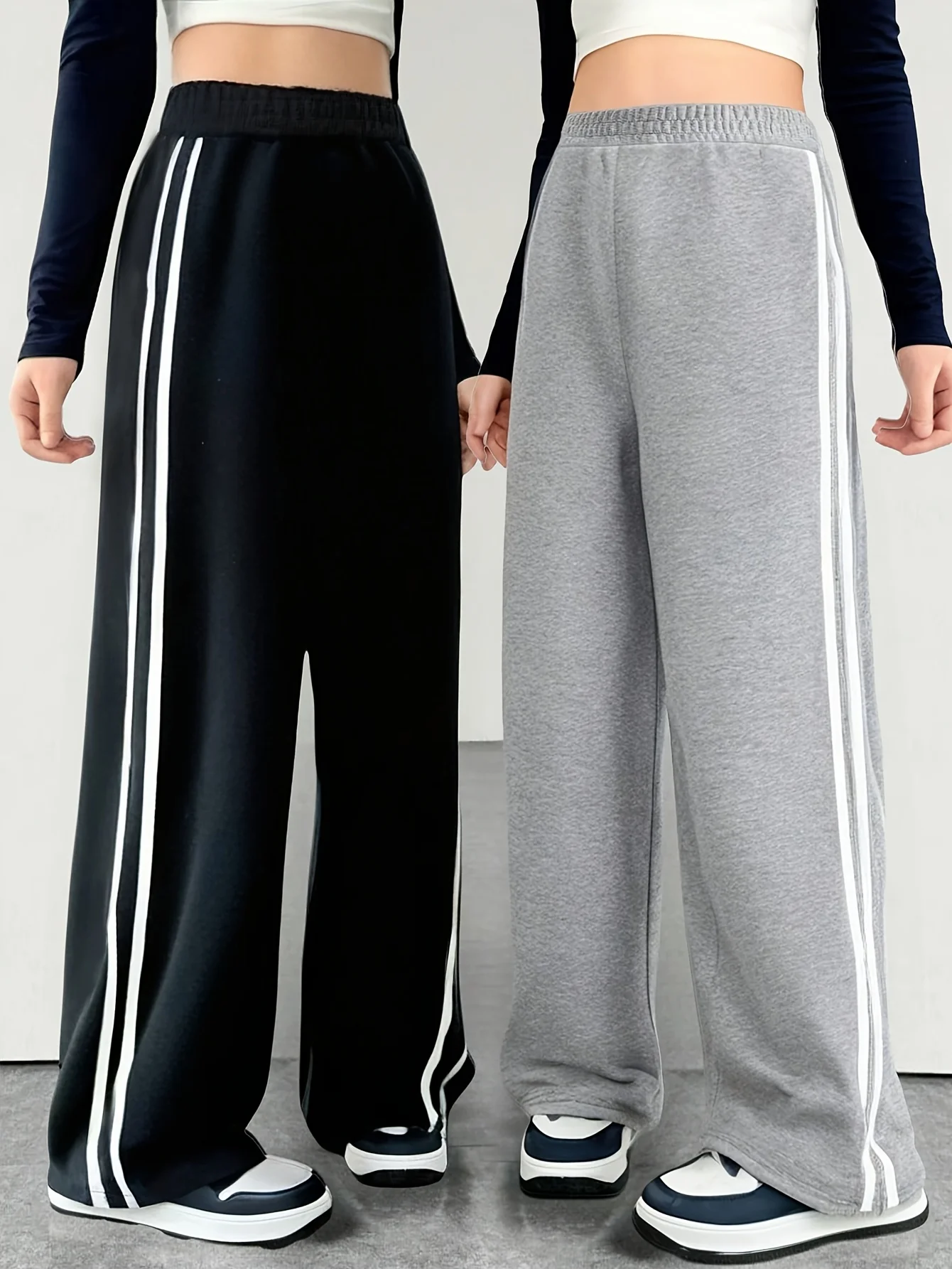 Girls Sport Pants 2-Pack Elastic Waist Micro Stretch Fabric Multi-Scenario Wear Children's Trousers Comfortable Loose Fit