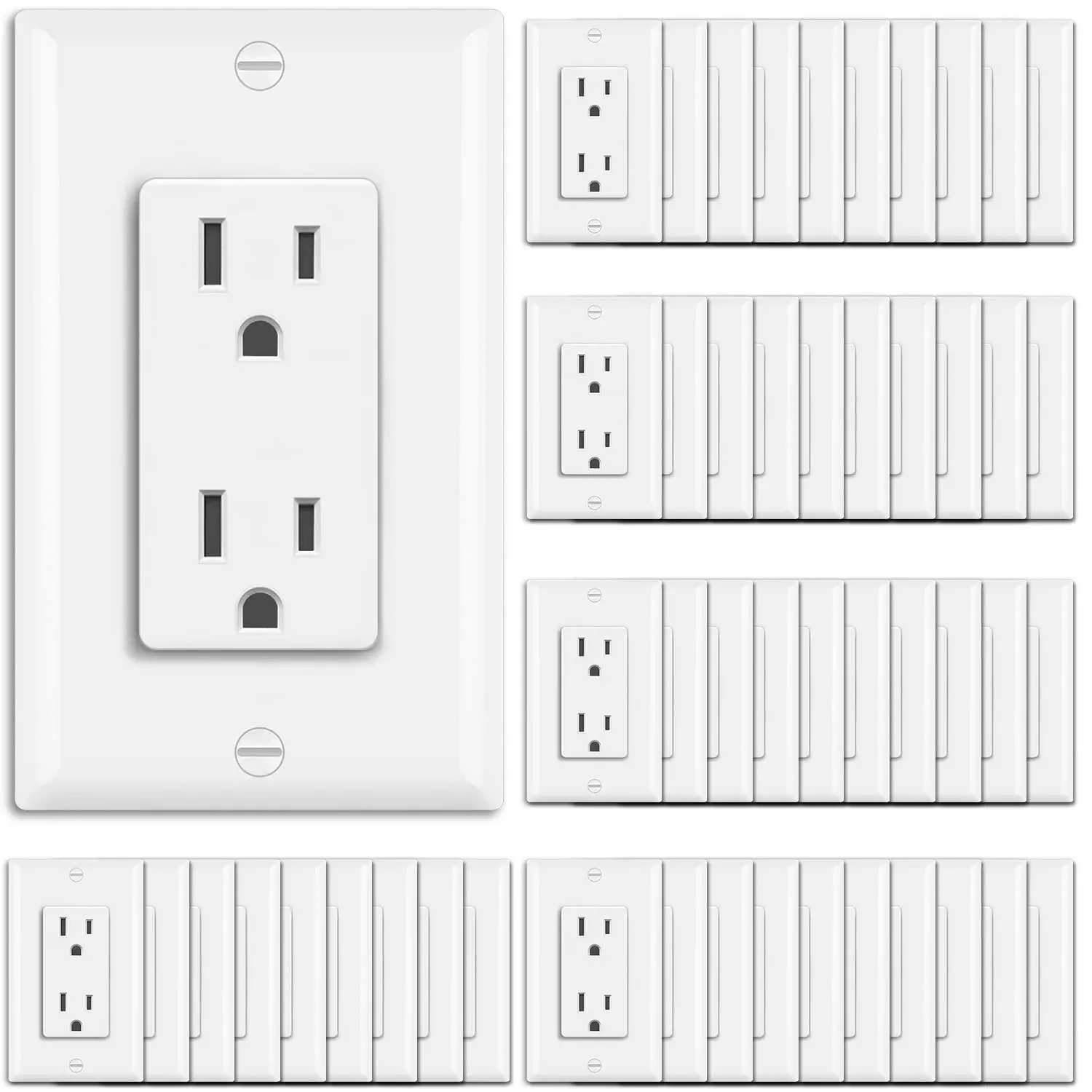 Decorator Receptacle Outlet, 15 Amp Electrical Wall Outlet, Non-Tamper Resistant, Decor Wallplate Included, 15A/125V/1875W