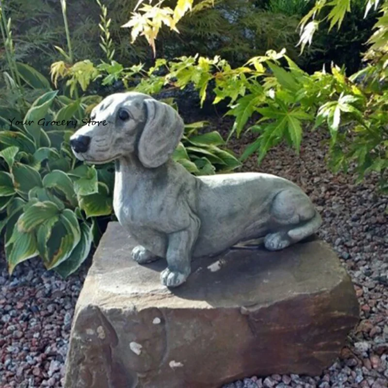 Garden Decoration Dog Resin Decoration Dachshund Sculpture Home Ornaments Statue Handicraft Flower Pot Accessories Garden Decor