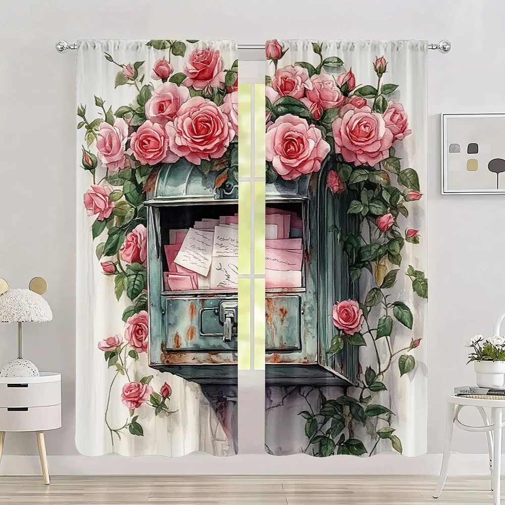 2pc,  Background Curtain Flower mailbox Machine Washable Polyester,Without Electricity Holiday Decorations for Spring Holidays