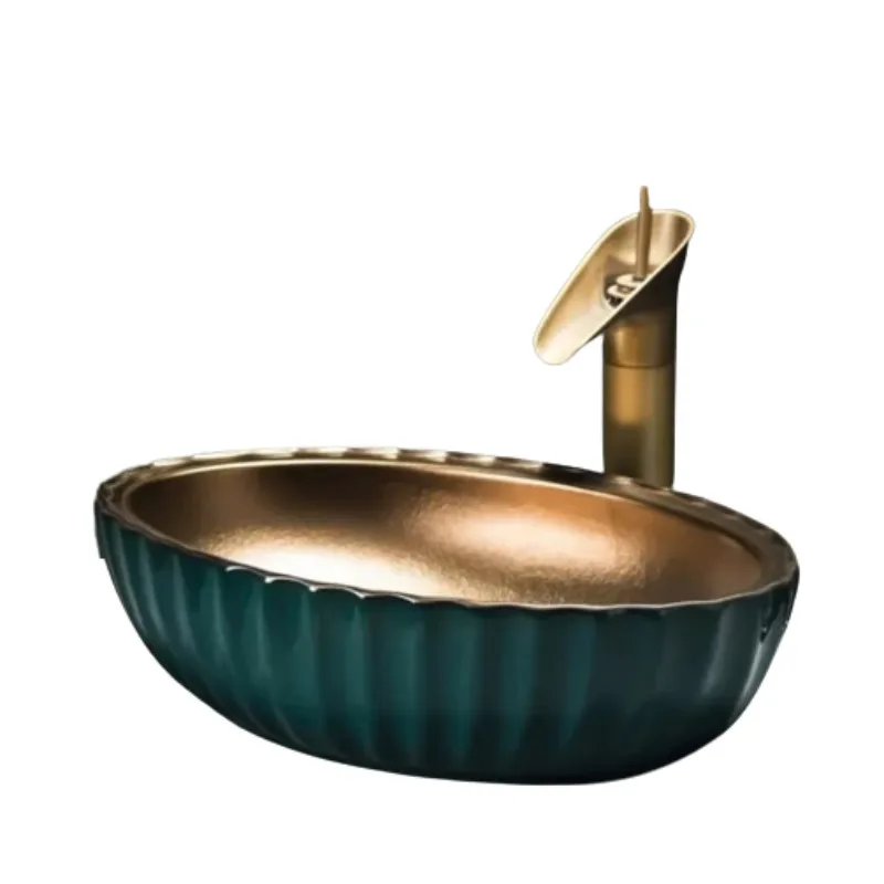 Italian Green Gold Art Bathroom Sinks High-end Hotel Bathroom Washbasins Home art Washing Sinks Domestic Luxury Bathroom Basin