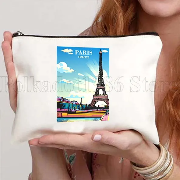 แฟชั่น ปารีส ฝรั่งเศส หอไอเฟล ทิวทัศน์ ของขวัญน่ารัก กระเป๋าผ้าแคนวาส กระเป๋าใส่เครื่องสำอาง กระเป๋าใส่ลิปสติก กระเป๋าเครื่องสำอางผ้าฝ้าย กระเป๋าใส่ของ กระเป๋าสตางค์ พกพาสะดวก