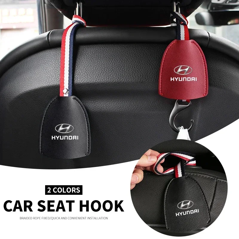 Car Logo Seat Back Hanger Bag Hook Hidden Car Interior Hooks For Hyundai I30 I20 I10 Venue Veloster Tucson Accent lantra Getz I4