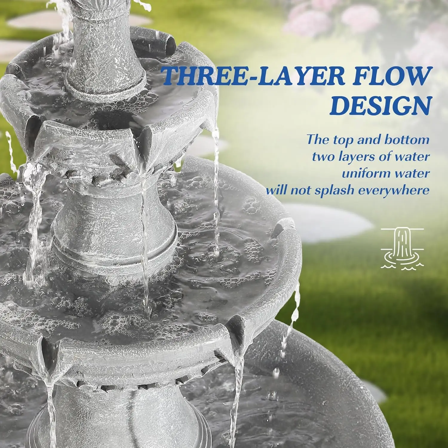 Italian Outdoor Water Fountains Garden Decor - 48.4''H Fountains and Waterfalls Outside, Large Cascading Indoor Floor-Standing R