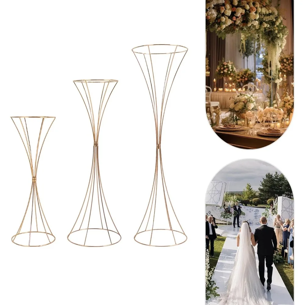 Metall-Hochzeits-Mittelstücke, goldene Vase, 3-teiliges Blumenständer-Set für Hochzeits-Mittelstücke, geometrischer Hochzeits-Pflanzer – Detail 2