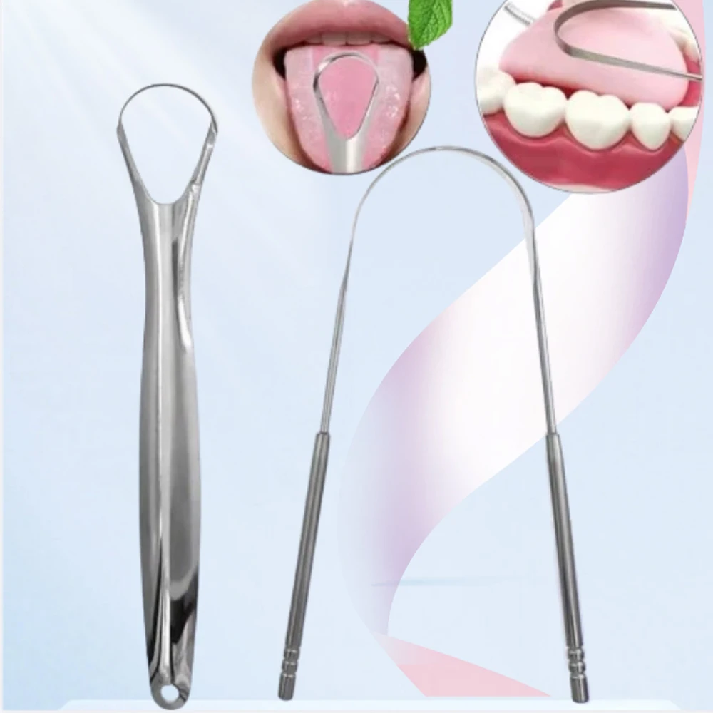 Tongue Scraper Cleaner for Adults Surgical Grade Professional Eliminate Bad Breath Stainless Steel Metal Tongue Brush Dental Kit