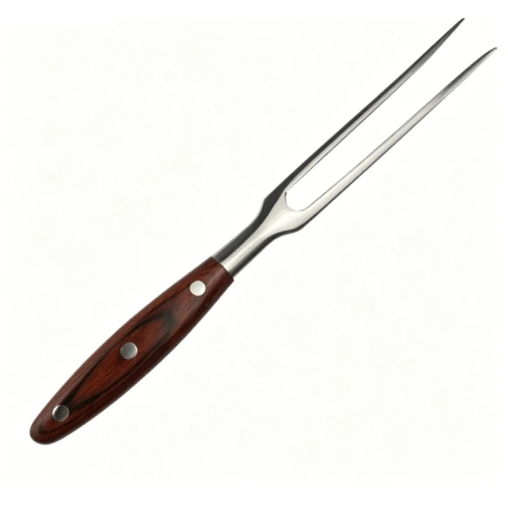 Long Stainless Steel Long BBQ Fork Redwood Handle Durable Meat Turner Fork Long Handle Barbecue Grilling Fork For Grilling