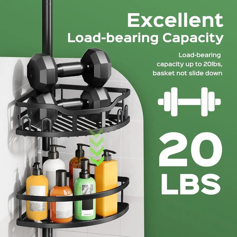 Rust-Free Tension Pole Shower Caddy: 4-Tier Corner Organizer with Floor Support for Large Storage in Apartments - 47-121 Inch, B