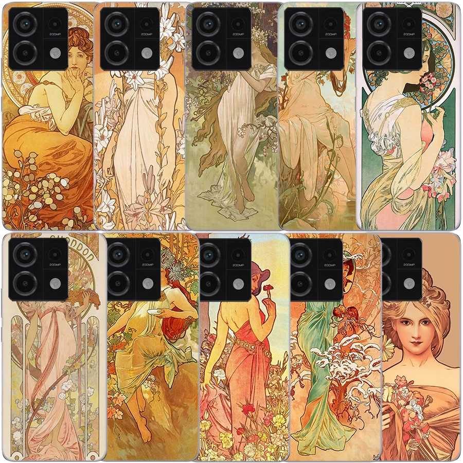 Alfons Mucha Primavera Clear Phone Case For Xiaomi Redmi Note 11 11S 11T 11E 10 10S 9 9S 9T 8 8T Pro 7 K70 K60 K20 TPU Pattern S