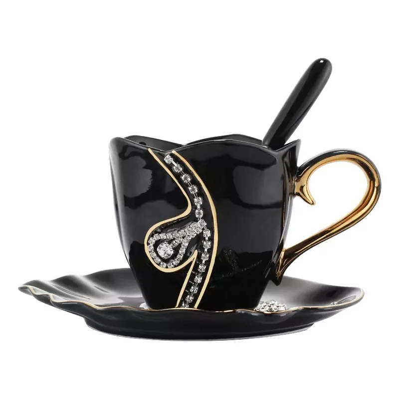 

Creative European-style diamond ceramic coffee cups and saucers set luxury classic couples afternoon tea breakfast milk tea cups