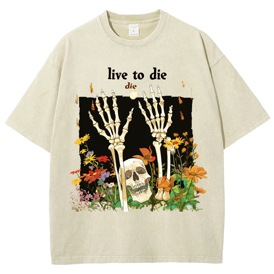 

Футболка с надписью «Hand And Flower Live To Die», винтажная промытая футболка в стиле хип-хоп Tiki Y2K, уличная одежда большого размера, для женщин и мужчин