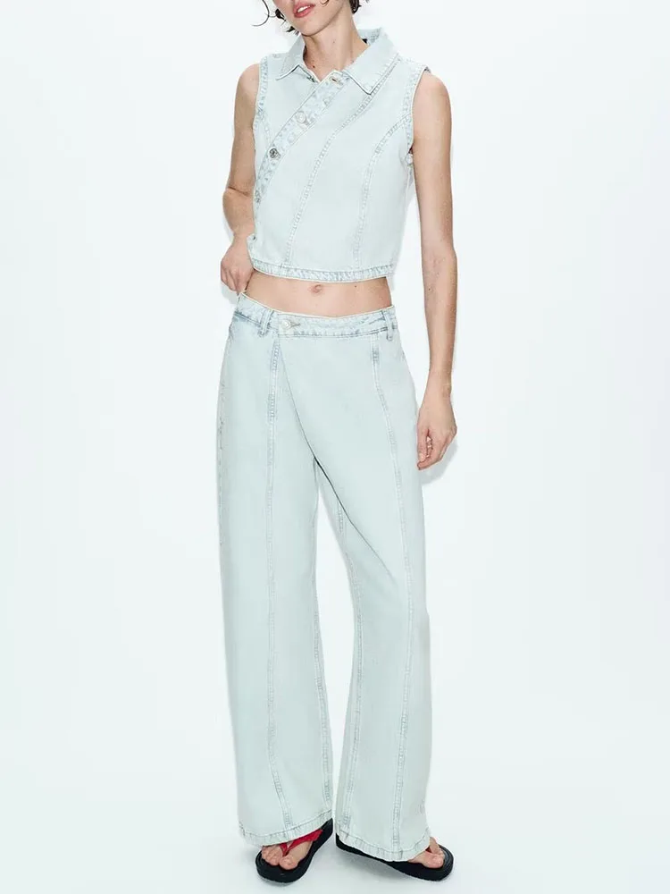 Spring 2026 Women's Double-Breasted Vest Low Waist Jeans Casual Style Short Coat New Arrival Fashion Ladies' Clothing