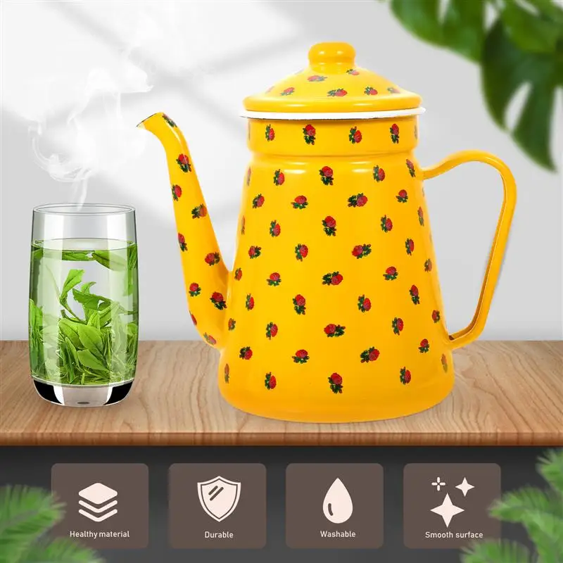 1.5L Kitchen Home Tea Drip Coffee Maker Campfire Kettle Campfire Coffee Pot Camping Teapot Enamel Coffee Pot for Coffee Tea