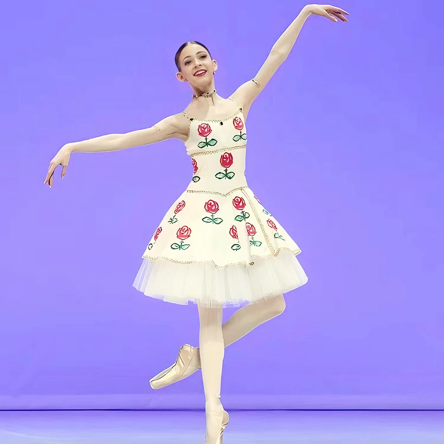 USHINE Hot Sale Kids Girls Custom Size Performance Wear White Long Ballet Dance Romantic Tutu Dress