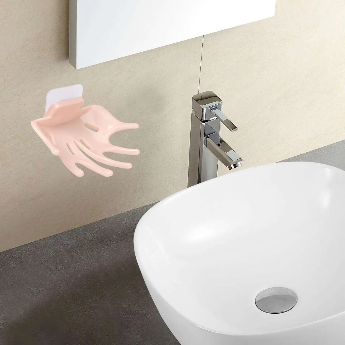 

1pc Hand Shaped Punch Free Soap Box Drain No Trace Soap Case Container for Bathroom and Kitchen (Rosy)