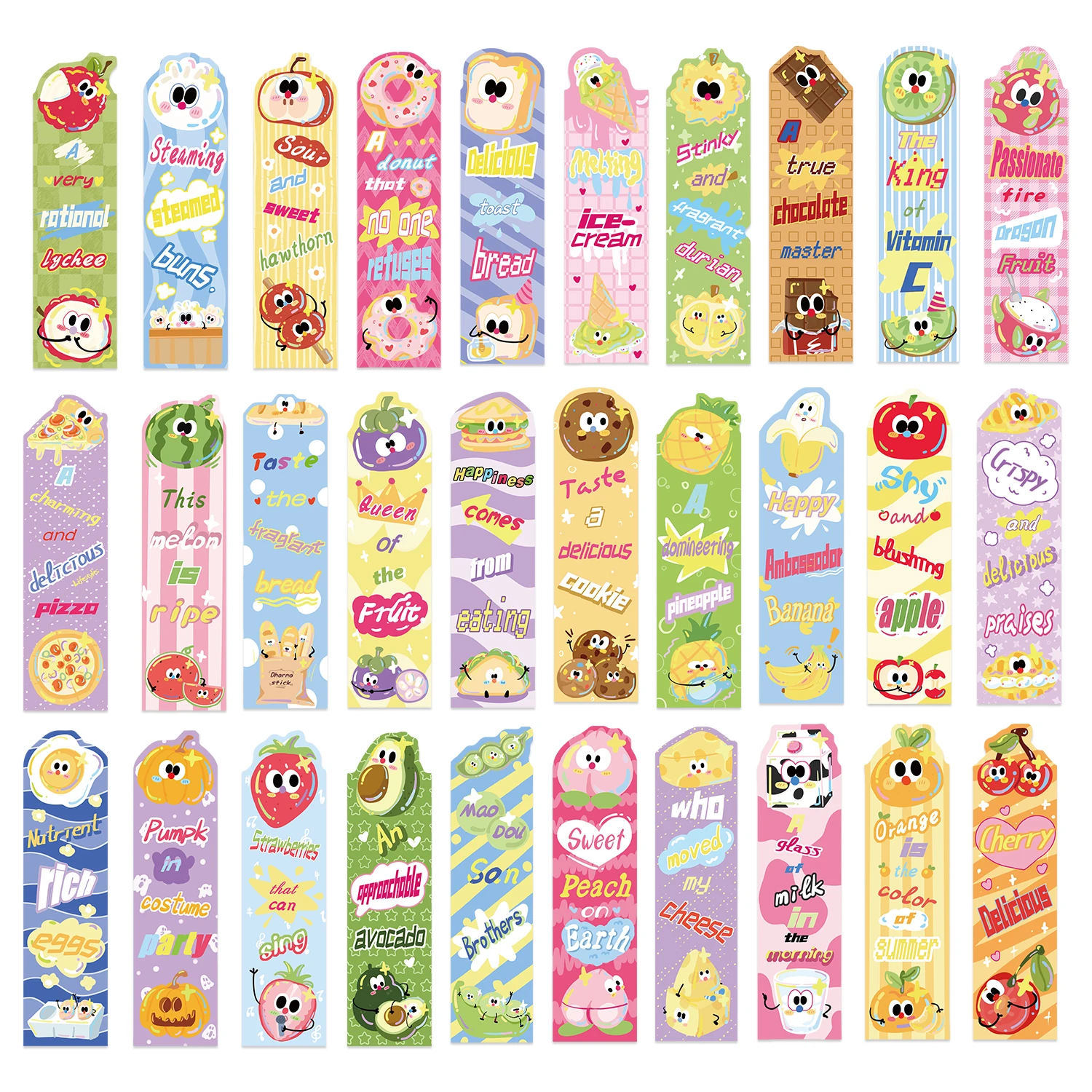 30Pcs Food Fruits Fun Bookmarks Cute Classroom Collection Bookmarks For Students Kids Adults Reading Present Supplies﻿