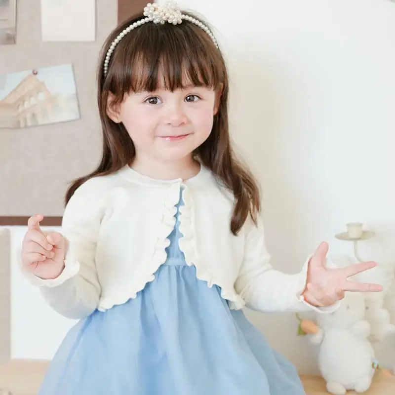 

2024 New Boutique Ruffle Children Knitted Cardigan for Girls Spring Autumn Solid Color Thin Knitting Kids Girl Sweater Coat