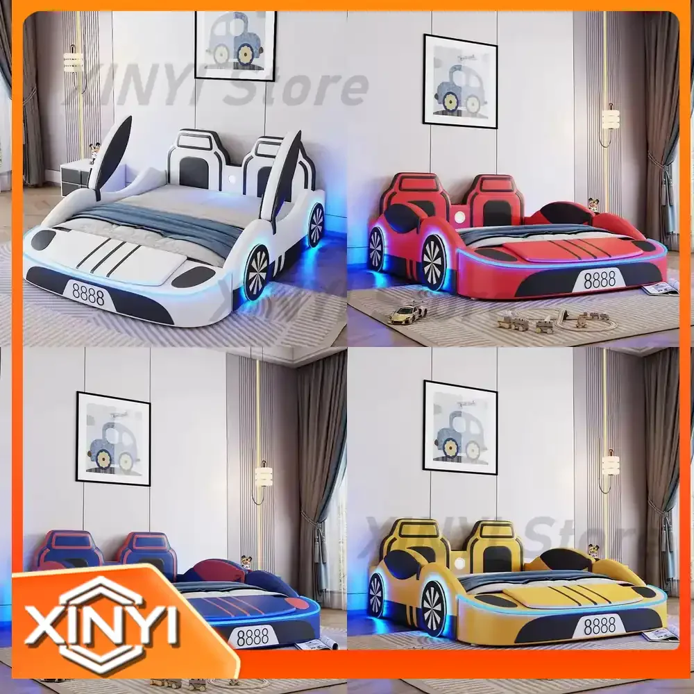 deposit.Race Car Kids Bed for Boys with Safety Guardrails Multi Functional Storage Space Saving Single Bed for Small Rooms
