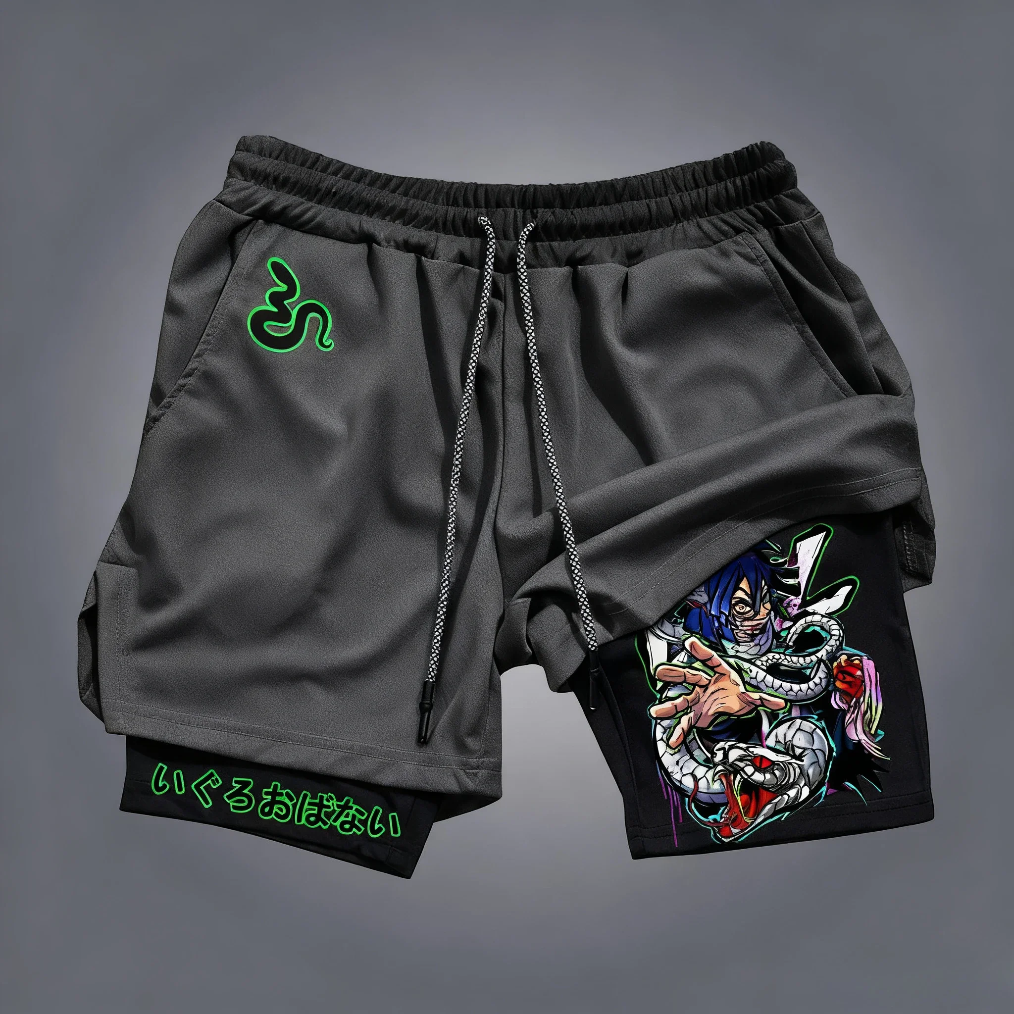 2025 Demon Slayer Shorts Man Streetwear Casual Zomer Mode Japanse Anime Print Shorts Dubbellaags Sportkleding Fitness Broek