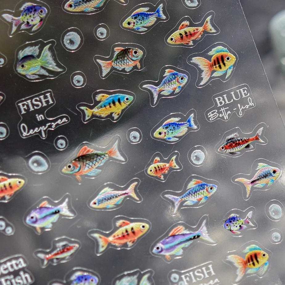 สีสัน Deep-Sea Fish Gorgeous Capelin ปลาทอง Brocaded ปลาคาร์พ Koi Water Bubbles Betta Oceanic สติ๊กเกอร์เล็บเล็บ Decals