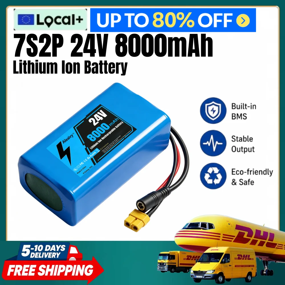 24V 8Ah (8000mAh) 7S2P 18650 Lithium-Ionen-Akku mit integriertem BMS, Ersatz für Elektroroller, faltbare Pendler-E-Bikes